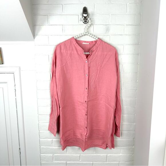 Eileen Fisher Coral Pink Linen Button Down Shirt - Picture 1 of 8